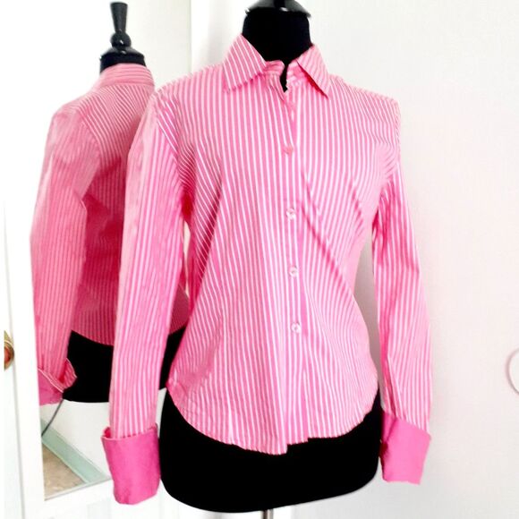 SOHO Jeans Pink White Stripes Cotton Blend LS Button-Up Shirt JR. Size L NWT - Picture 2 of 14